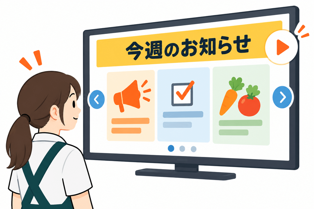 長文のテキストは現場の多忙なスタッフには読まれません。大きな文字、図解、色分け、画像を活用し、一目で要点が伝わる工夫を施しましょう。加えて、動画やスライドショー形式で要点を切り替えて見せるのも効果的です。